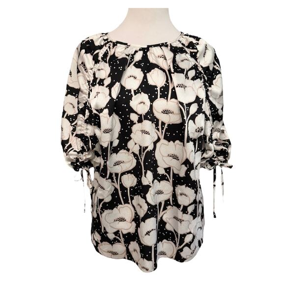 Ted Baker Luciani Puff Sleeve Top Blouse Black Cream Floral 4 (10) - Picture 1 of 13